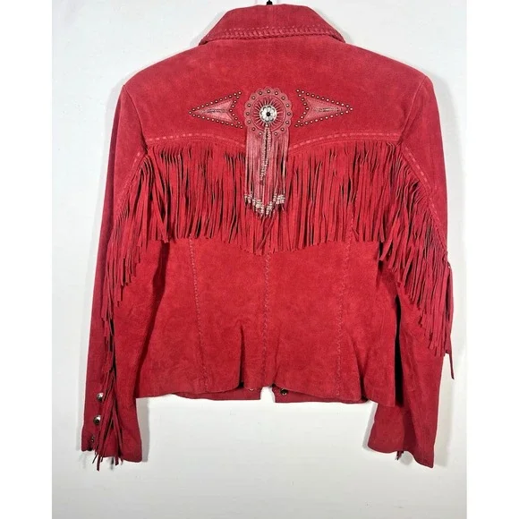 Scully Red Suede Leather Jacket Fringe Concho Beaded Medium Womens Western Wear - Picture 16 of 16